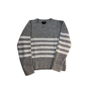 Karen Kane Gray and White Striped Crewneck Sweater